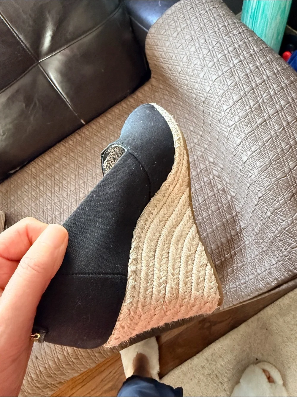 TOMS Black Open-Toe Espadrille Wedge Heels